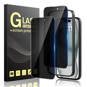 Pack of 2 Privacy Screen Protectors for iPhone 15 with Frame 6.1 Inch