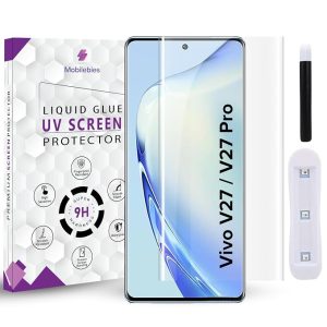 Premium HD+ UV Tempered Glass Screen Protector For Vivo V27 / Vivo V27 Pro (6.78 Inch, Pack of 1) Full Adhesive UV Curved Screen Protector Case Friendly HD Clarity with installation kit