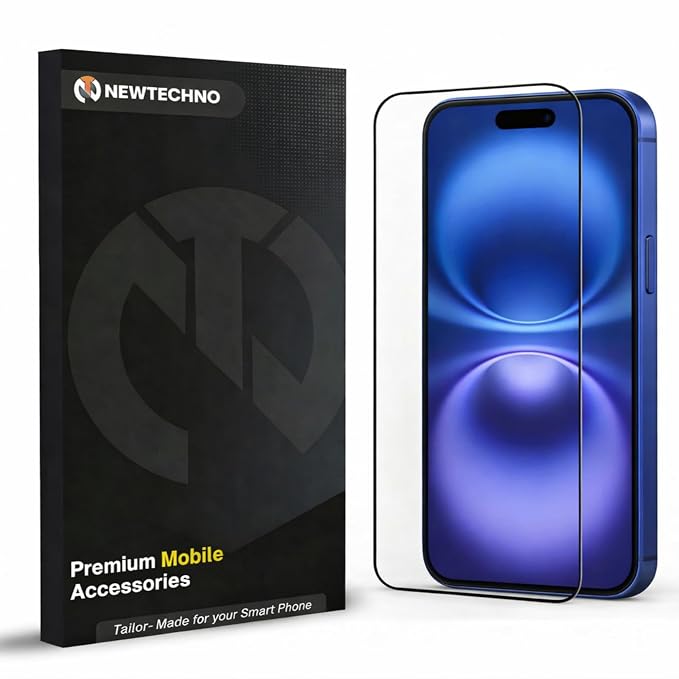 Newtechno Tempered Glass for iPhone 16/15 With Installation Kit | 9H Hardness, Military-Grade Gorilla Screen Protector | Edge to Edge Coverage