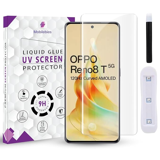 Premium HD+ UV Tempered Glass Screen Protector For Oppo Reno 8T 5G (6.7 Inch, Pack of 1) Curved Screen Guard, HD Clarity with installation kit & Guide