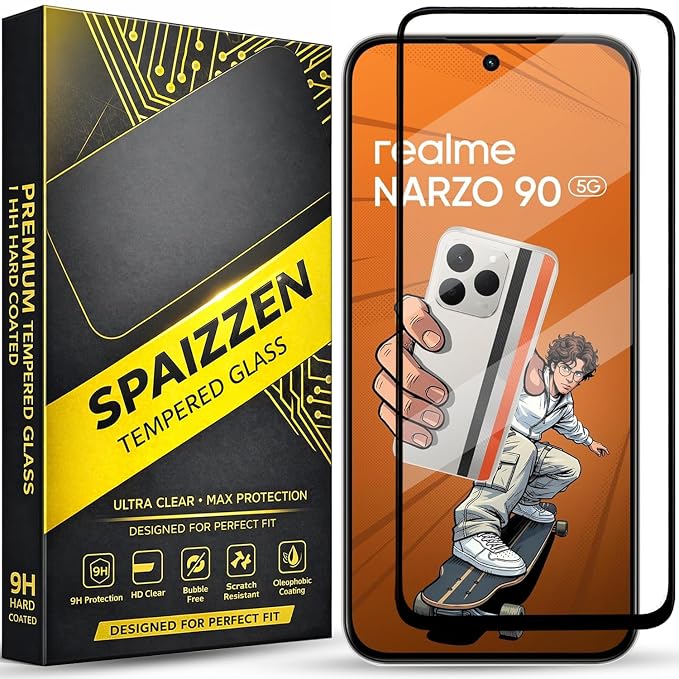 Military-Grade Tempered Glass Screen Protector Compatible for Realme Narzo 90 5G / Realme Narzo 90 with Edge to Edge Coverage and Easy Self Installation kit