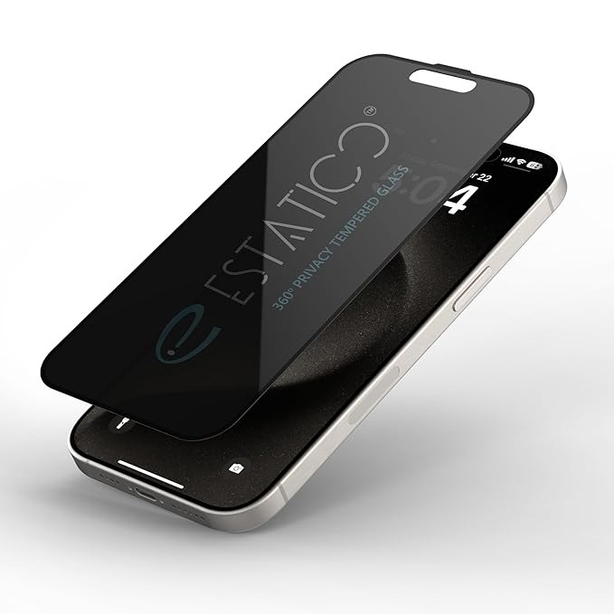ESTATICO Privacy Tempered Glass Compatible with iPhone 15 | 9H Hardness | Scratch Resistant & HD Clarity | Anti-Spy Privacy Protection | Full Screen Coverage | Bubble-Free Easy Install