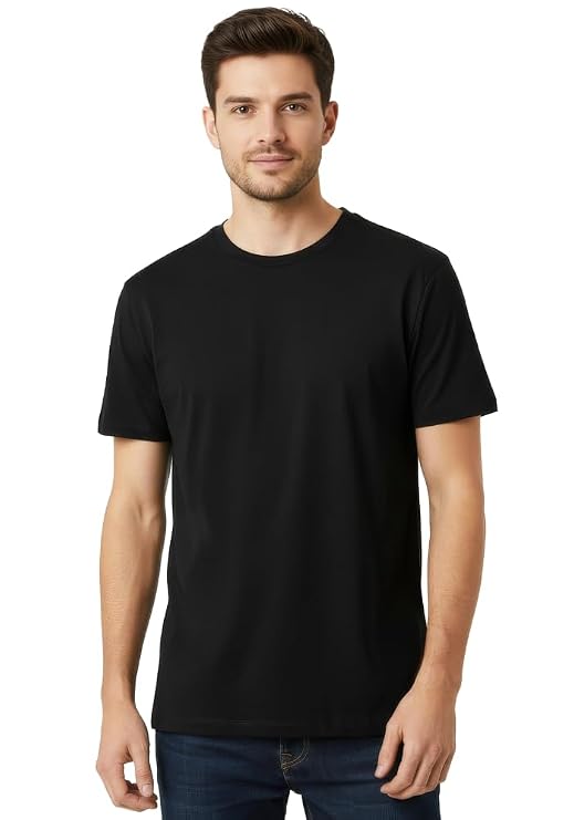 Premium Black Cotton Round Neck T-Shirt for Men | Soft & Comfortable Fit