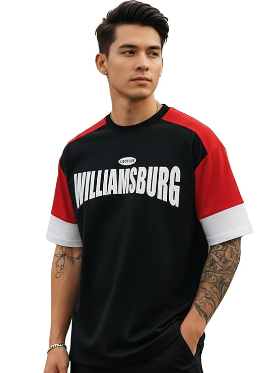 Men's Half Sleeve Cottonblend Printed Colourblocked Round Neck