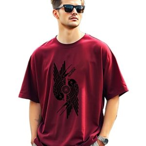 Mens Loose Fit Oversized Printed Cotton T-Shirts Half Sleeve Drop Shoulder Men Tshirt