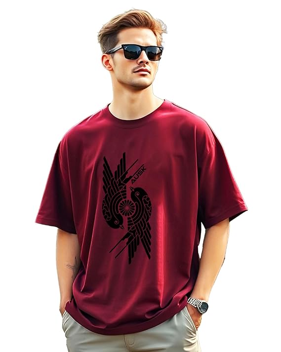 Mens Loose Fit Oversized Printed Cotton T-Shirts Half Sleeve Drop Shoulder Men Tshirt