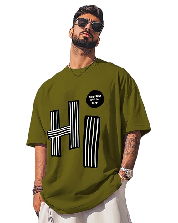 Mens Loose Fit Oversized Printed Cotton T-Shirts Half Sleeve Drop Shoulder Men Tshirt - Image 4