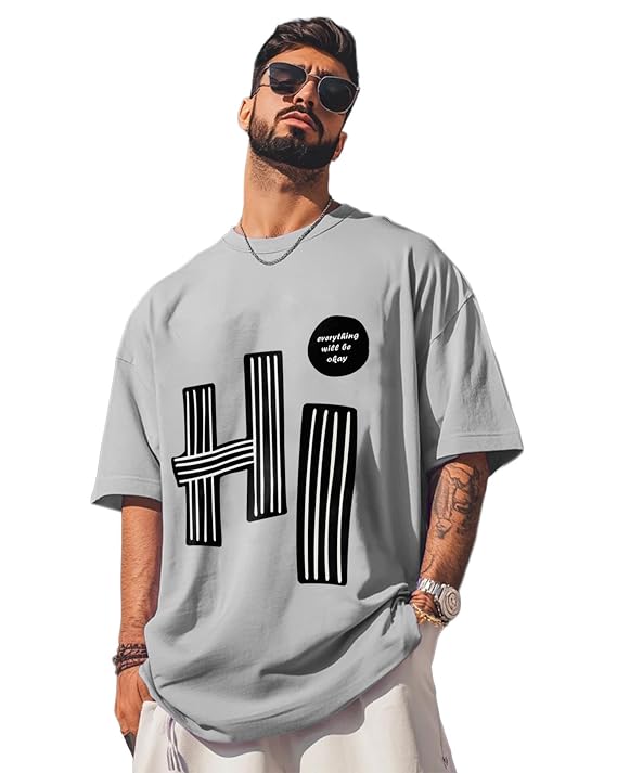Mens Loose Fit Oversized Printed Cotton T-Shirts Half Sleeve Drop Shoulder Men Tshirt - Image 3