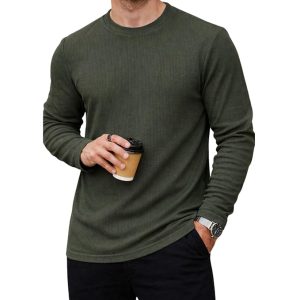 Mack Jonney Men’s Striped Ribbed Black Full Sleeve T-Shirt | Premium Soft Stretch Fabric | Casual Wear Round Neck Tee-M6265