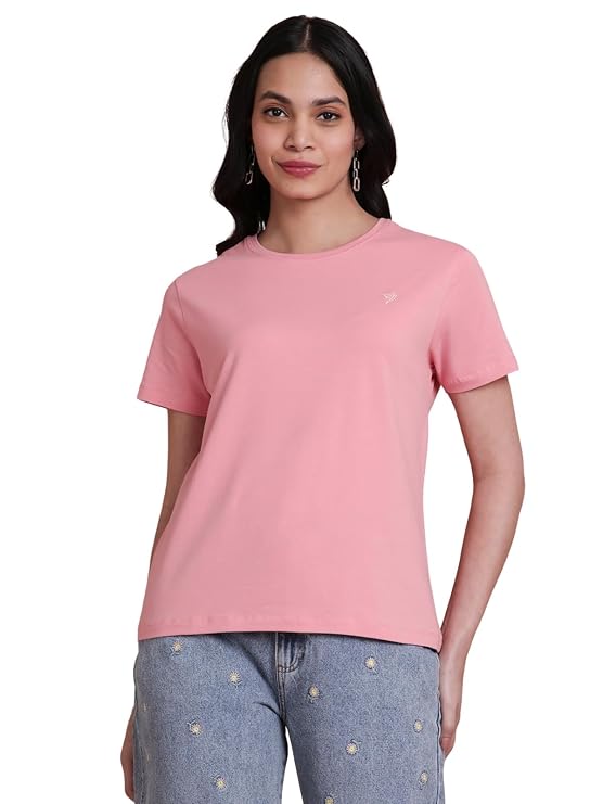 Women Cotton Elastane T-Shirt | Round Neck Casual Everyday Top - Image 4