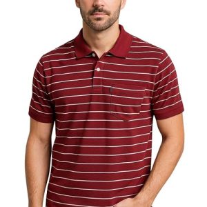 Men Striped Polo T-Shirt | Cotton Short Sleeve Polo Neck with Button | Chest Pocket Casual Wear