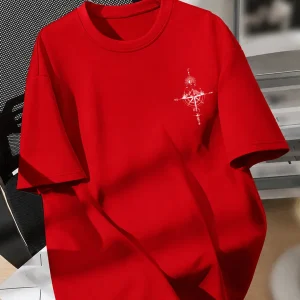 Men Graphic Print Round Neck Pure Cotton Red T-Shirt